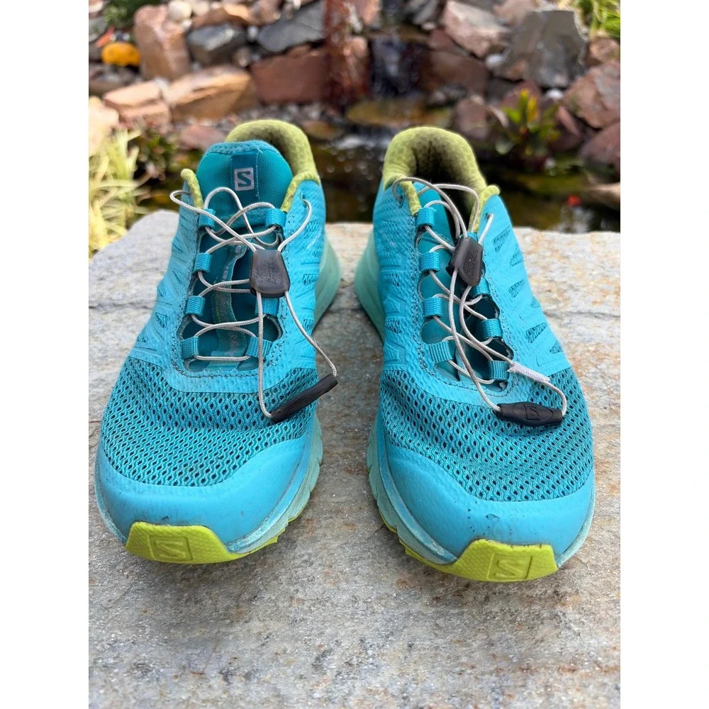 Salomon Sense Pro Max Womens Trail Running Shoes Blue Lime Green 400701 Size 6.5